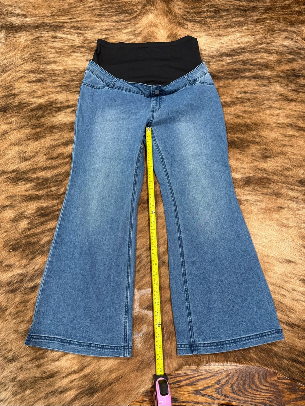 Destination Maternity Blue Flared Jeans with Black Belly Panel